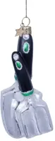 Vondels glazen kerstbal tuingereedschap 12cm zilver, zwart - afbeelding 1