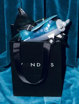 Vondels glazen kerstbal vliegtuig 12cm blauw - afbeelding 7