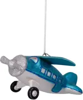 Vondels glazen kerstbal vliegtuig 12cm blauw - afbeelding 5