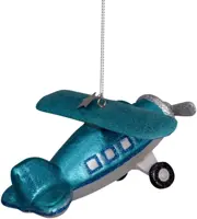 Vondels glazen kerstbal vliegtuig 12cm blauw - afbeelding 2