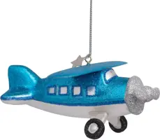 Vondels glazen kerstbal vliegtuig 12cm blauw - afbeelding 1