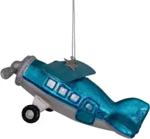 Vondels glazen kerstbal vliegtuig 12cm blauw - afbeelding 3