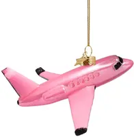 Vondels glazen kerstbal vliegtuig 4cm roze - afbeelding 2