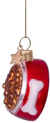 Vondels glazen kerstbal voerbak hond 7cm bruin, rood - afbeelding 3