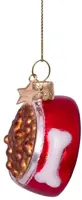 Vondels glazen kerstbal voerbak hond 7cm bruin, rood - afbeelding 3
