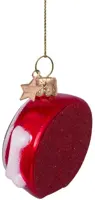 Vondels glazen kerstbal voerbak hond 7cm bruin, rood - afbeelding 4