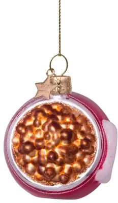 Vondels glazen kerstbal voerbak hond 7cm bruin, rood - afbeelding 1