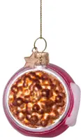 Vondels glazen kerstbal voerbak hond 7cm bruin, rood - afbeelding 1