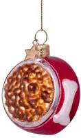 Vondels glazen kerstbal voerbak hond 7cm bruin, rood - afbeelding 2