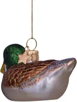 Vondels glazen kerstbal vogel eend 8.5cm groen, bruin - afbeelding 3