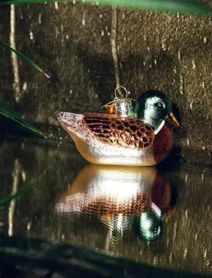 Vondels glazen kerstbal vogel eend 8.5cm groen, bruin - afbeelding 5