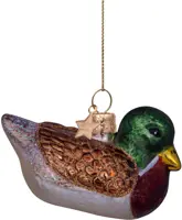Vondels glazen kerstbal vogel eend 8.5cm groen, bruin - afbeelding 1