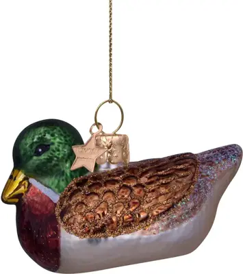 Vondels glazen kerstbal vogel eend 8.5cm groen, bruin - afbeelding 2