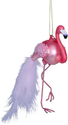 Vondels glazen kerstbal vogel flamingo 15cm roze - afbeelding 2