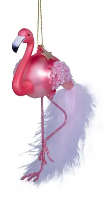 Vondels glazen kerstbal vogel flamingo 15cm roze - afbeelding 3