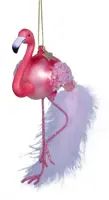 Vondels glazen kerstbal vogel flamingo 15cm roze - afbeelding 3