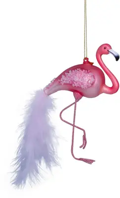 Vondels glazen kerstbal vogel flamingo 15cm roze - afbeelding 1