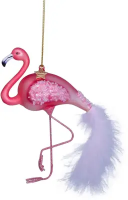 Vondels glazen kerstbal vogel flamingo 15cm roze - afbeelding 4