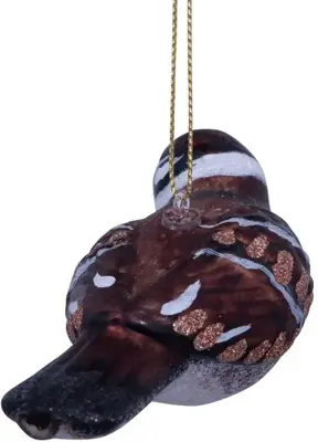 Vondels glazen kerstbal vogel huismus 11cm bruin - afbeelding 3