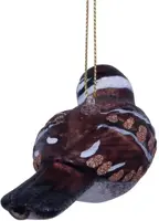 Vondels glazen kerstbal vogel huismus 11cm bruin - afbeelding 3