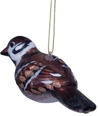 Vondels glazen kerstbal vogel huismus 11cm bruin - afbeelding 2