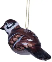 Vondels glazen kerstbal vogel huismus 11cm bruin - afbeelding 2