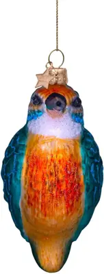 Vondels glazen kerstbal vogel ijsvogel 10cm blauw, oranje - afbeelding 2