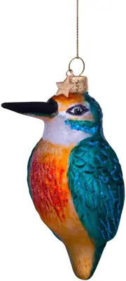 Vondels glazen kerstbal vogel ijsvogel 10cm blauw, oranje - afbeelding 3