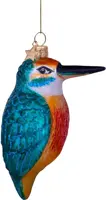 Vondels glazen kerstbal vogel ijsvogel 10cm blauw, oranje - afbeelding 1
