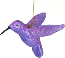 Vondels glazen kerstbal vogel kolibrie 8.5cm paars - afbeelding 4