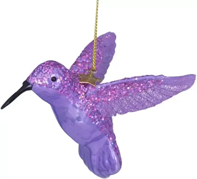 Vondels glazen kerstbal vogel kolibrie 8.5cm paars - afbeelding 5