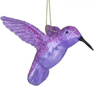 Vondels glazen kerstbal vogel kolibrie 8.5cm paars - afbeelding 2
