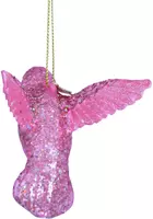 Vondels glazen kerstbal vogel kolibrie 8.5cm roze  - afbeelding 3