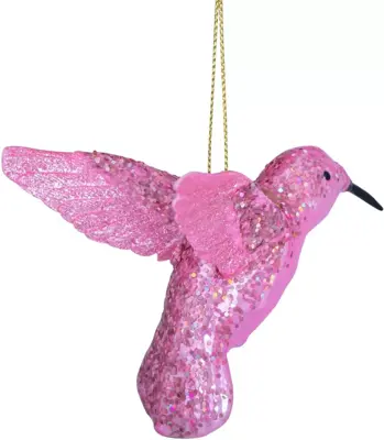 Vondels glazen kerstbal vogel kolibrie 8.5cm roze - afbeelding 2