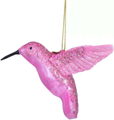 Vondels glazen kerstbal vogel kolibrie 8.5cm roze - afbeelding 4