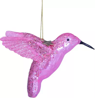 Vondels glazen kerstbal vogel kolibrie 8.5cm roze  - afbeelding 1