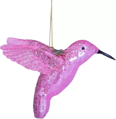 Vondels glazen kerstbal vogel kolibrie 8.5cm roze - afbeelding 1