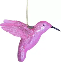 Vondels glazen kerstbal vogel kolibrie 8.5cm roze - afbeelding 1