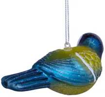 Vondels glazen kerstbal vogel koolmees 4.5cm geel, blauw - afbeelding 4