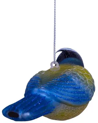 Vondels glazen kerstbal vogel pimpelmees 4.5cm geel, blauw  - afbeelding 3