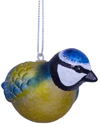 Vondels glazen kerstbal vogel pimpelmees 4.5cm geel, blauw  - afbeelding 5