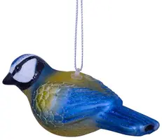 Vondels glazen kerstbal vogel pimpelmees 4.5cm geel, blauw  - afbeelding 2