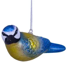 Vondels glazen kerstbal vogel pimpelmees 4.5cm geel, blauw  - afbeelding 1