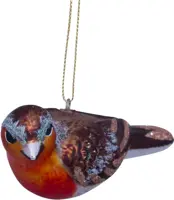 Vondels glazen kerstbal vogel roodborst 11cm bruin - afbeelding 2