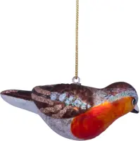 Vondels glazen kerstbal vogel roodborst 11cm bruin - afbeelding 3