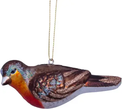 Vondels glazen kerstbal vogel roodborst 11cm bruin - afbeelding 1