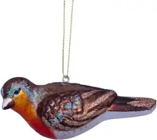 Vondels glazen kerstbal vogel roodborst 11cm bruin - afbeelding 1
