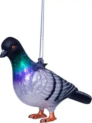 Vondels glazen kerstbal vogel stadsduif 12.5cm grijs - afbeelding 1