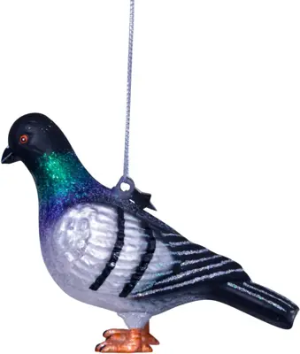 Vondels glazen kerstbal vogel stadsduif 12.5cm grijs - afbeelding 4