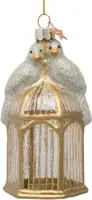 Vondels glazen kerstbal vogels op kooi 12cm goud - afbeelding 1